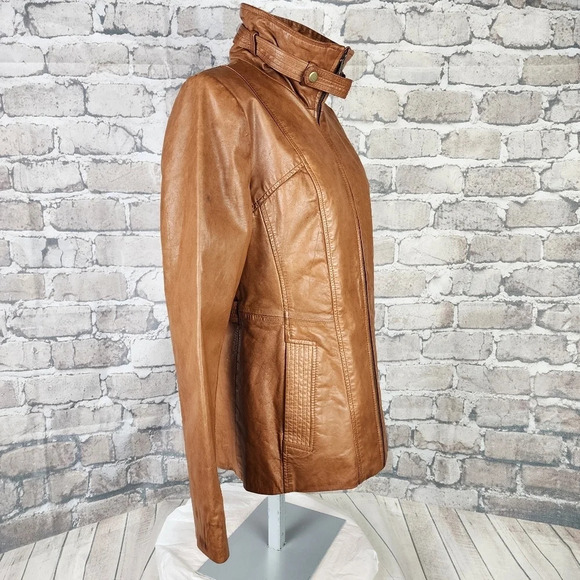 Marc New York Andrew Marc Leather Jacket Zip Front Caramel Size Large - Picture 6 of 16